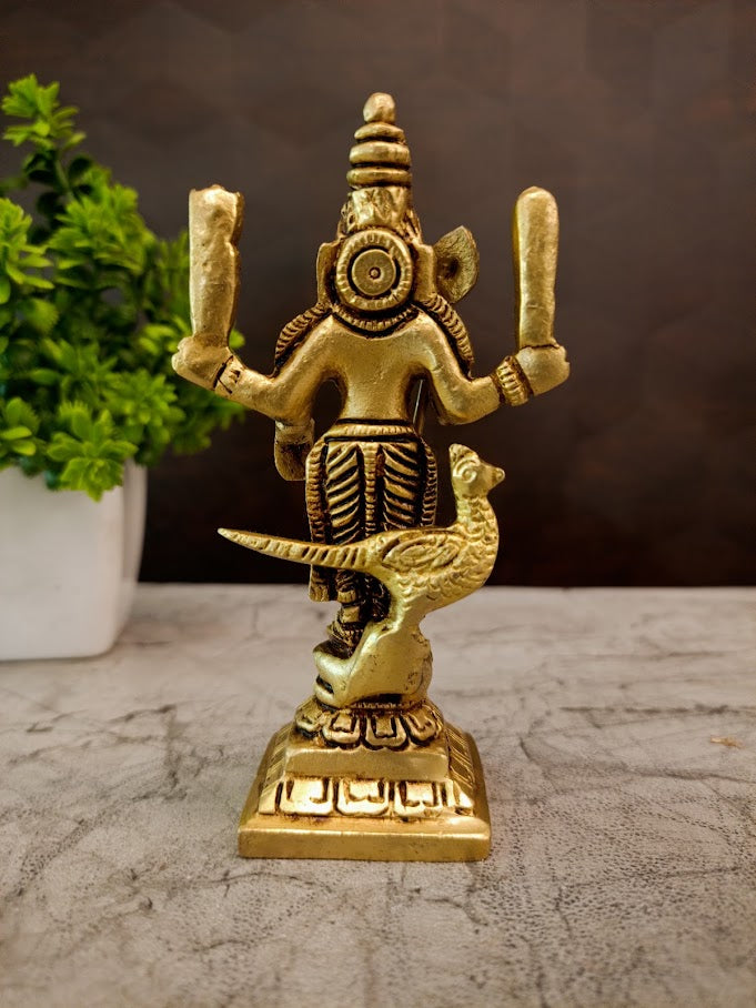 Compact Brass Murugan Idol | Premium Small-Scale Kartikeya Statue for Vastu, Apartments & Heritage Gifting