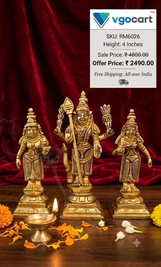 Divine Brass Murugan With Valli DeivanaiSupreme Trinity of Wisdom and Action for Vastu & Marital Harmony
