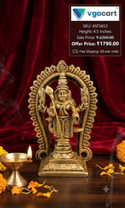 Majestic Brass Murugan with Prabhavali Arch | Premium Kartikeya Temple Shrine for Vastu & Victory