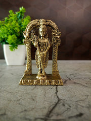 Brass Fine Art Murugan with Arch | Miniature Kartikeya Idol with Prabhavali for Pooja & Car Dashboard