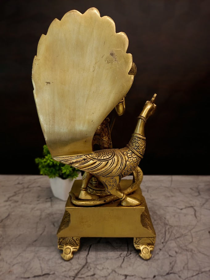 Premium Brass Murugan with Peacock | Antique Kartikeya & Mayil Vahana Idol for Victory & Vastu