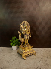 Premium Brass Murugan with Peacock Idol | Divine Kartikeya & Mayil Statue for Pooja & Vastu