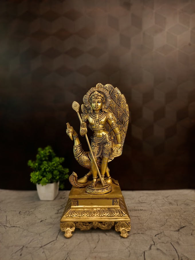 Premium Brass Murugan with Peacock Idol | Divine Kartikeya & Mayil Statue for Pooja & Vastu