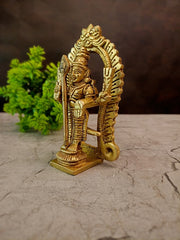 Divine Brass Small Murugan With Arch Antique Finish Skanda with Prabhavali for Supreme Victory