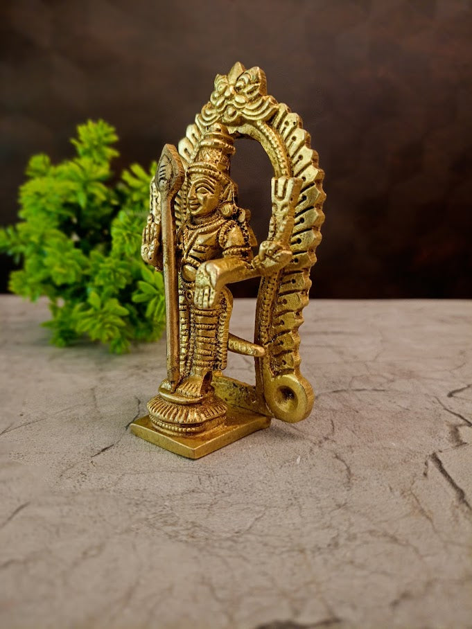 Divine Brass Small Murugan With Arch Antique Finish Skanda with Prabhavali for Supreme Victory