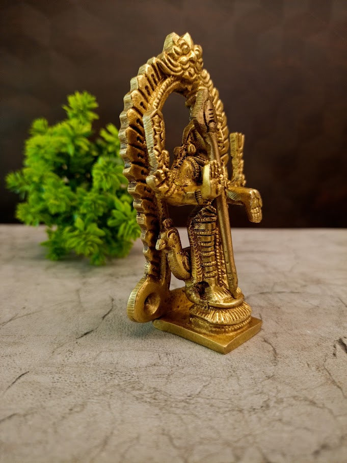Divine Brass Small Murugan With Arch Antique Finish Skanda with Prabhavali for Supreme Victory