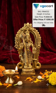 Divine Brass Small Murugan With Arch Antique Finish Skanda with Prabhavali for Supreme Victory