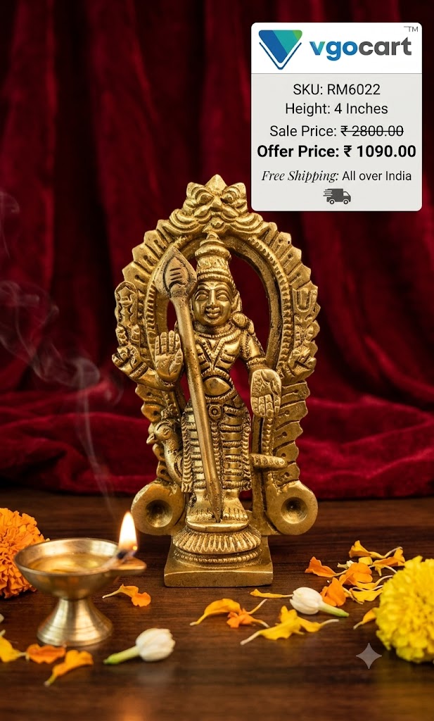 Divine Brass Small Murugan With Arch Antique Finish Skanda with Prabhavali for Supreme Victory