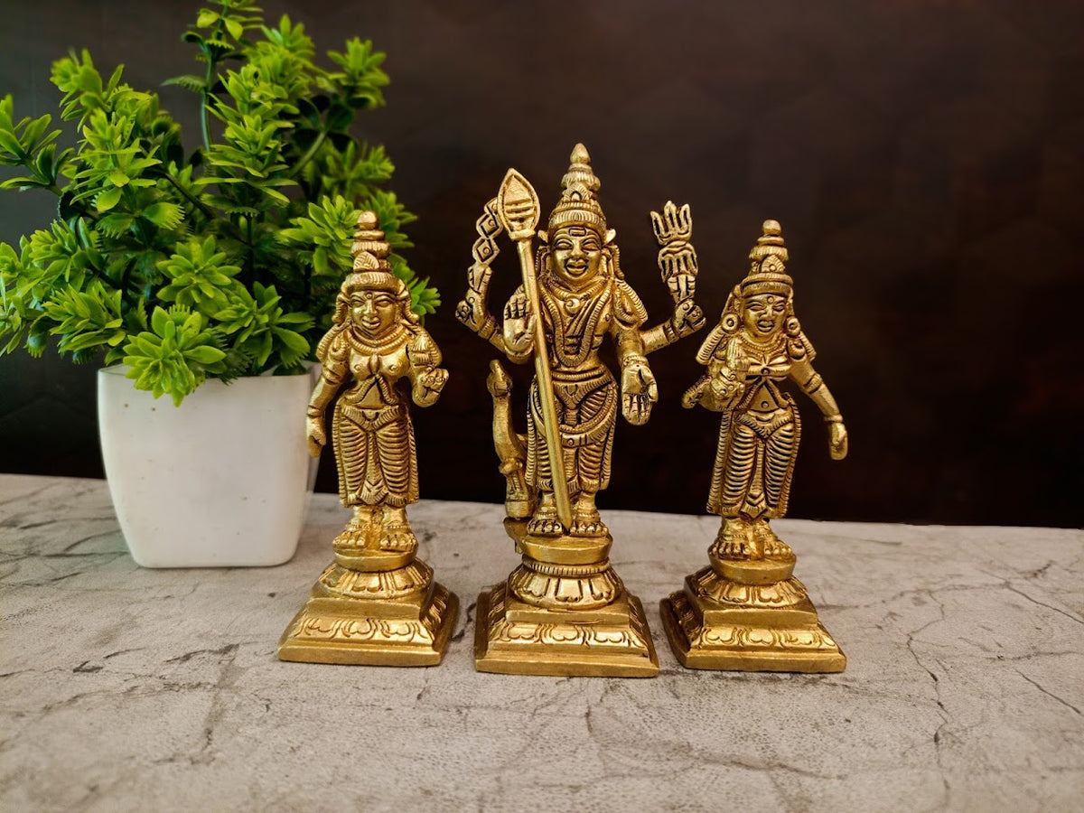Divine Brass Murugan With Valli DeivanaiSupreme Trinity of Wisdom and Action for Vastu & Marital Harmony