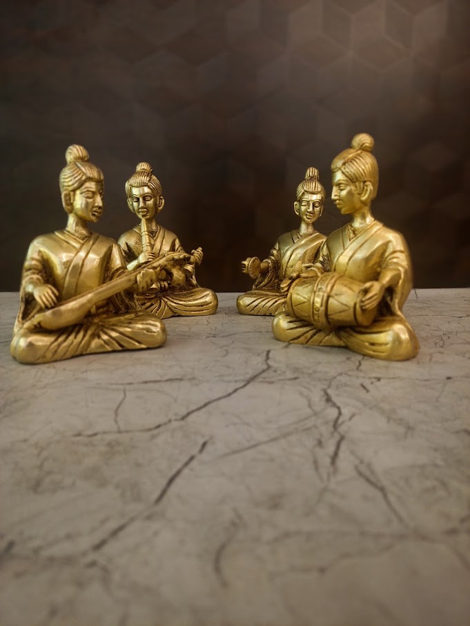 Premium Brass Musical Figurine Set | Traditional Indian Musician Idols for Heritage Decor & Vastu Harmony