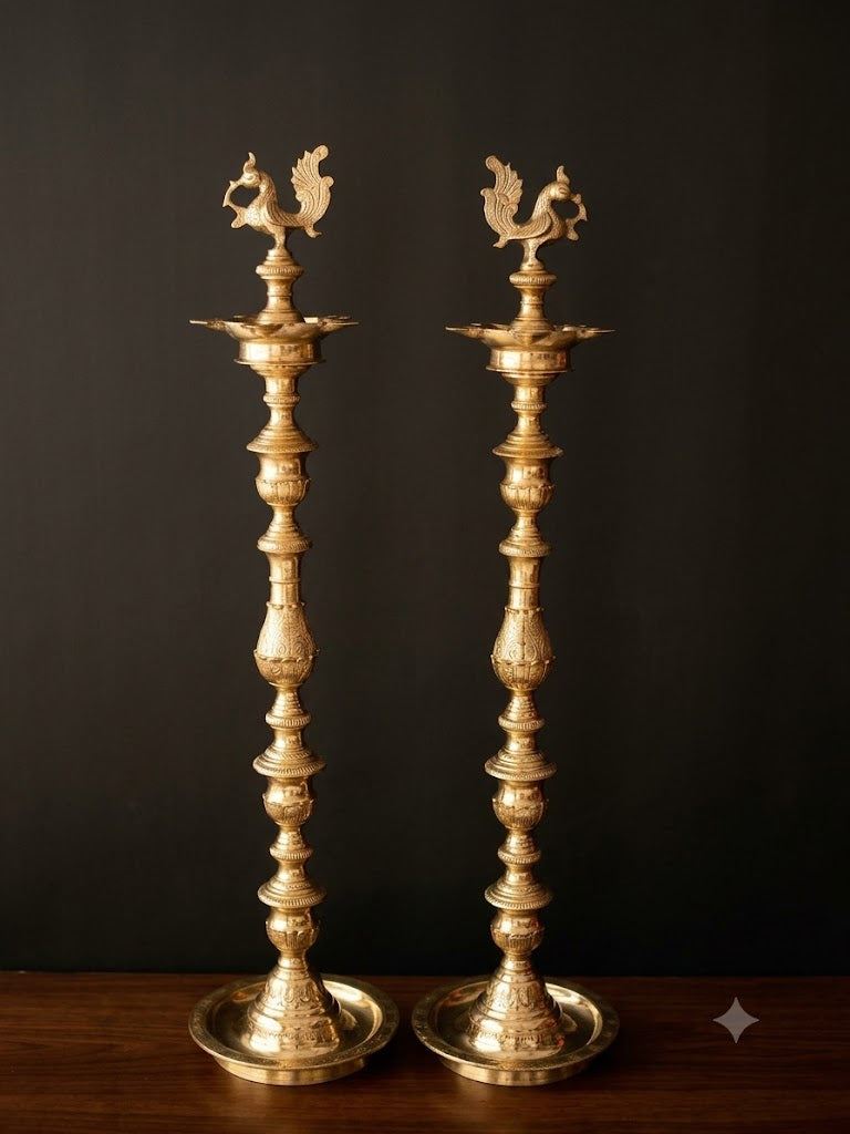 Masterpiece Engraved Brass Nachiyar Annam Kuthu Vilakku Pair | Heirloom Tamil Bridal Deepam for Vastu & Heritage Decor
