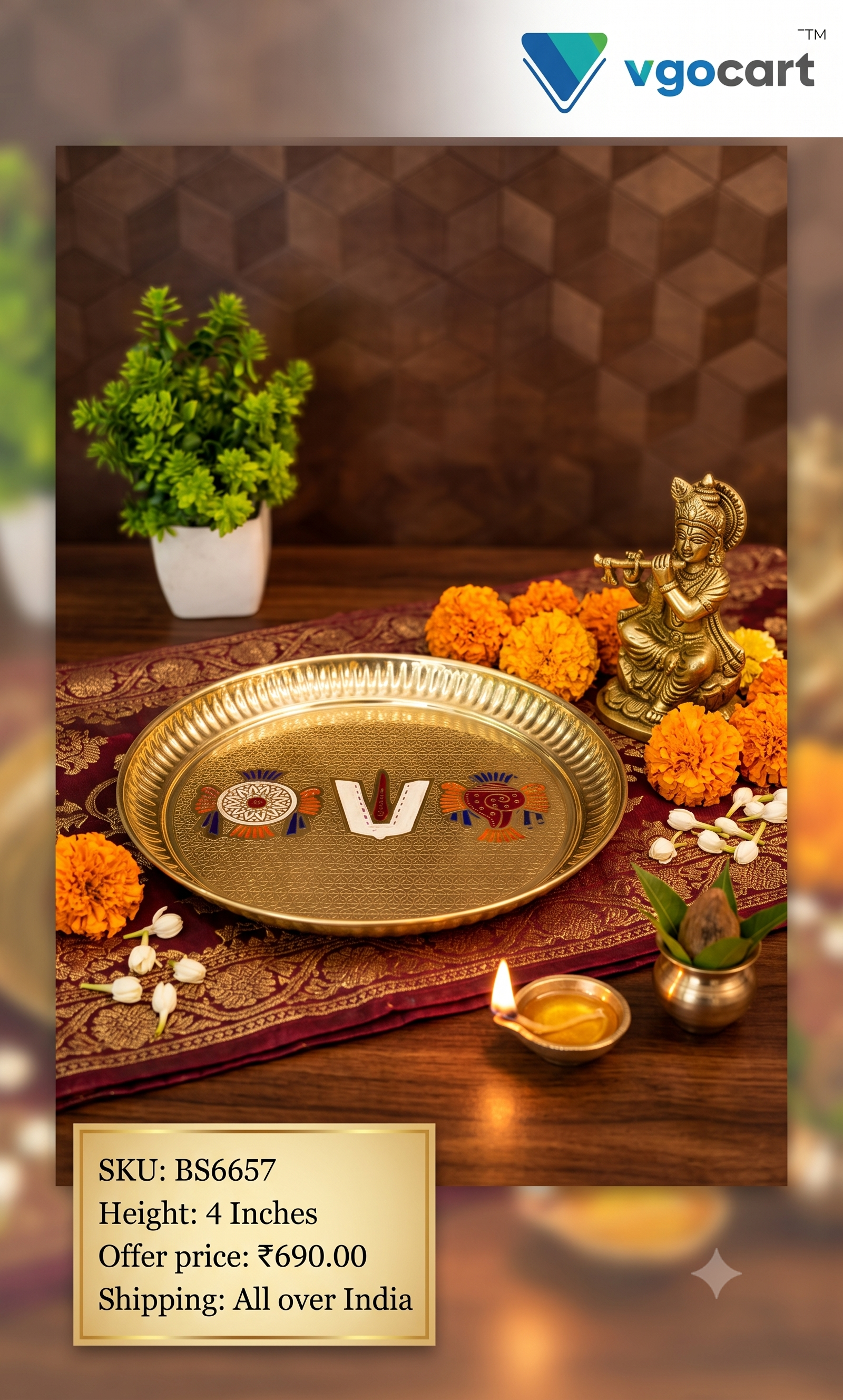 Handcrafted Brass Perumal Namam Print Plate | Vishnu Namavali Sacred Wall & Altar Decor