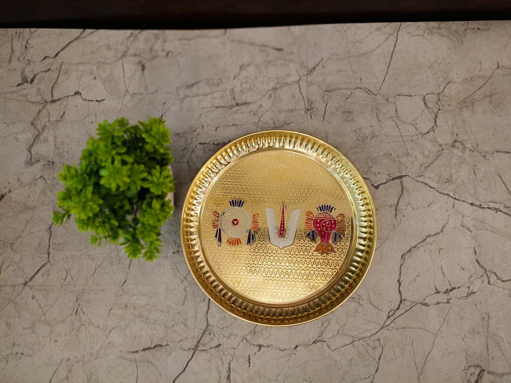 Handcrafted Brass Perumal Namam Print Plate | Vishnu Namavali Sacred Wall & Altar Decor