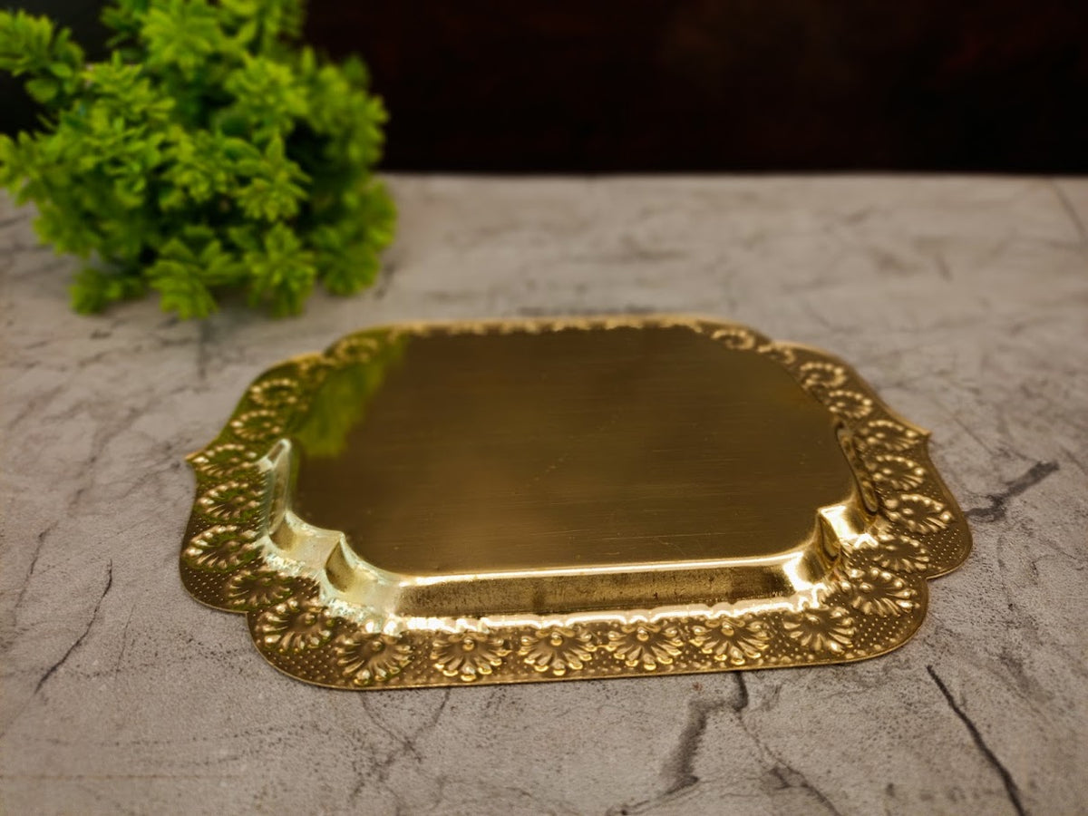Compact Brass Perumal Namam Rectangle Plate | Sacred Tirupati Balaji Thamboolam Tray for Pooja & Gifting