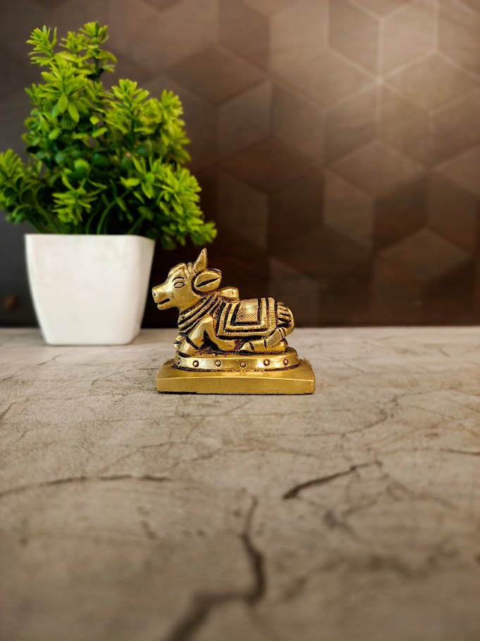 Premium Brass Nandi Idol | Sacred Shiva Vahana Bull Statue for Vastu & Temple Devotion