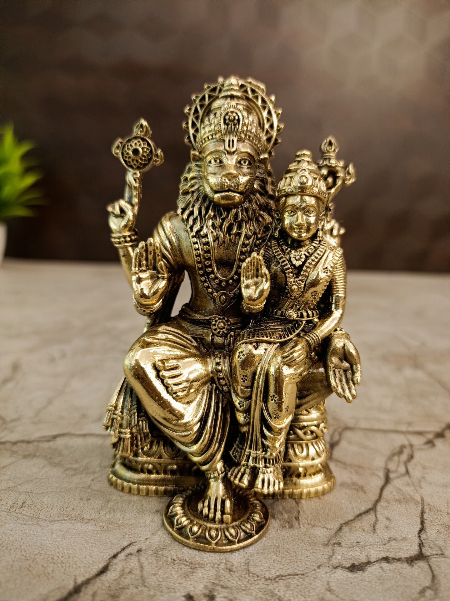 Premium Brass Fine Art Lakshmi Narasimhar Idol | Divine Protector & Wealth Deity Statue for Vastu & Pooja