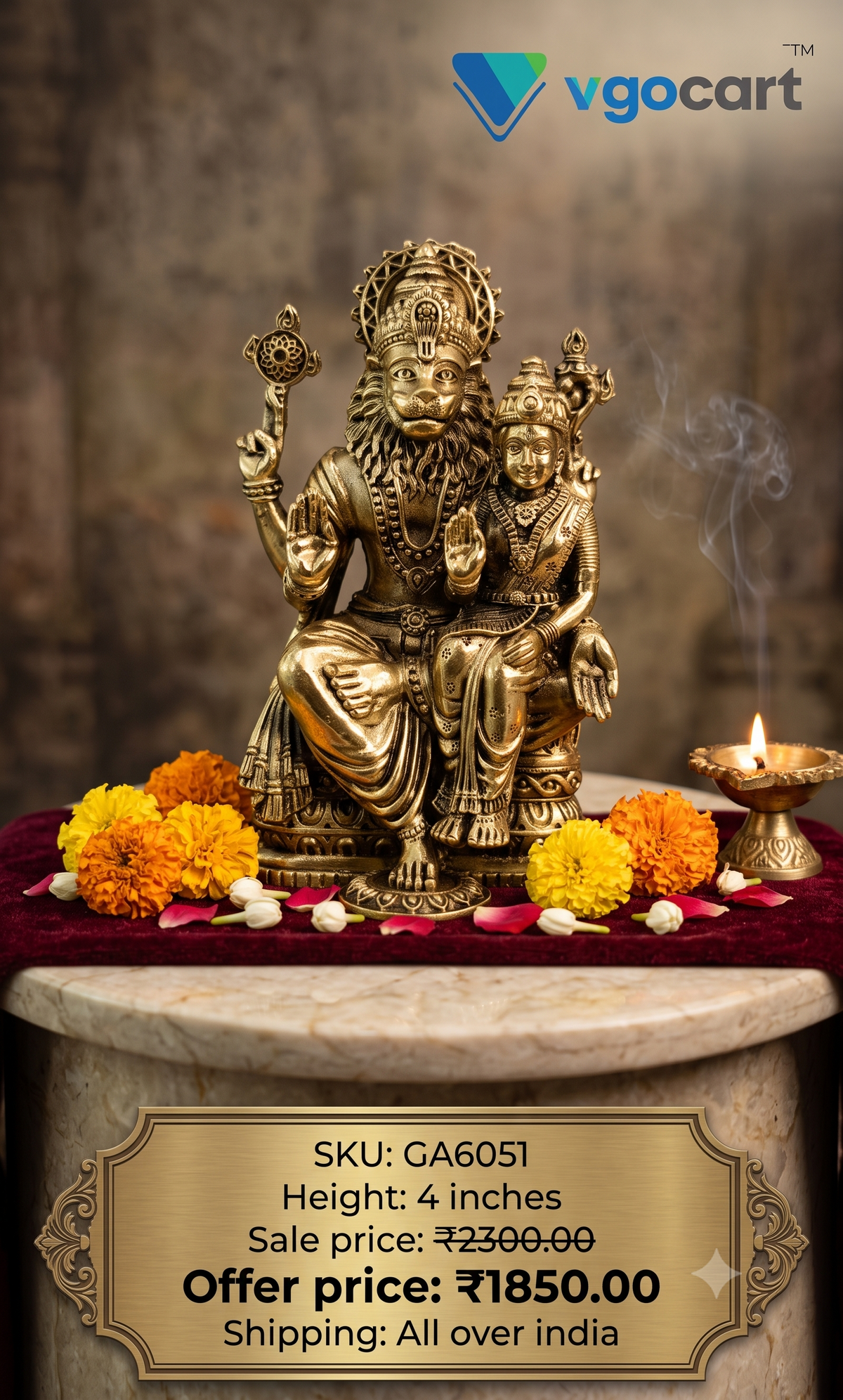 Premium Brass Fine Art Lakshmi Narasimhar Idol | Divine Protector & Wealth Deity Statue for Vastu & Pooja