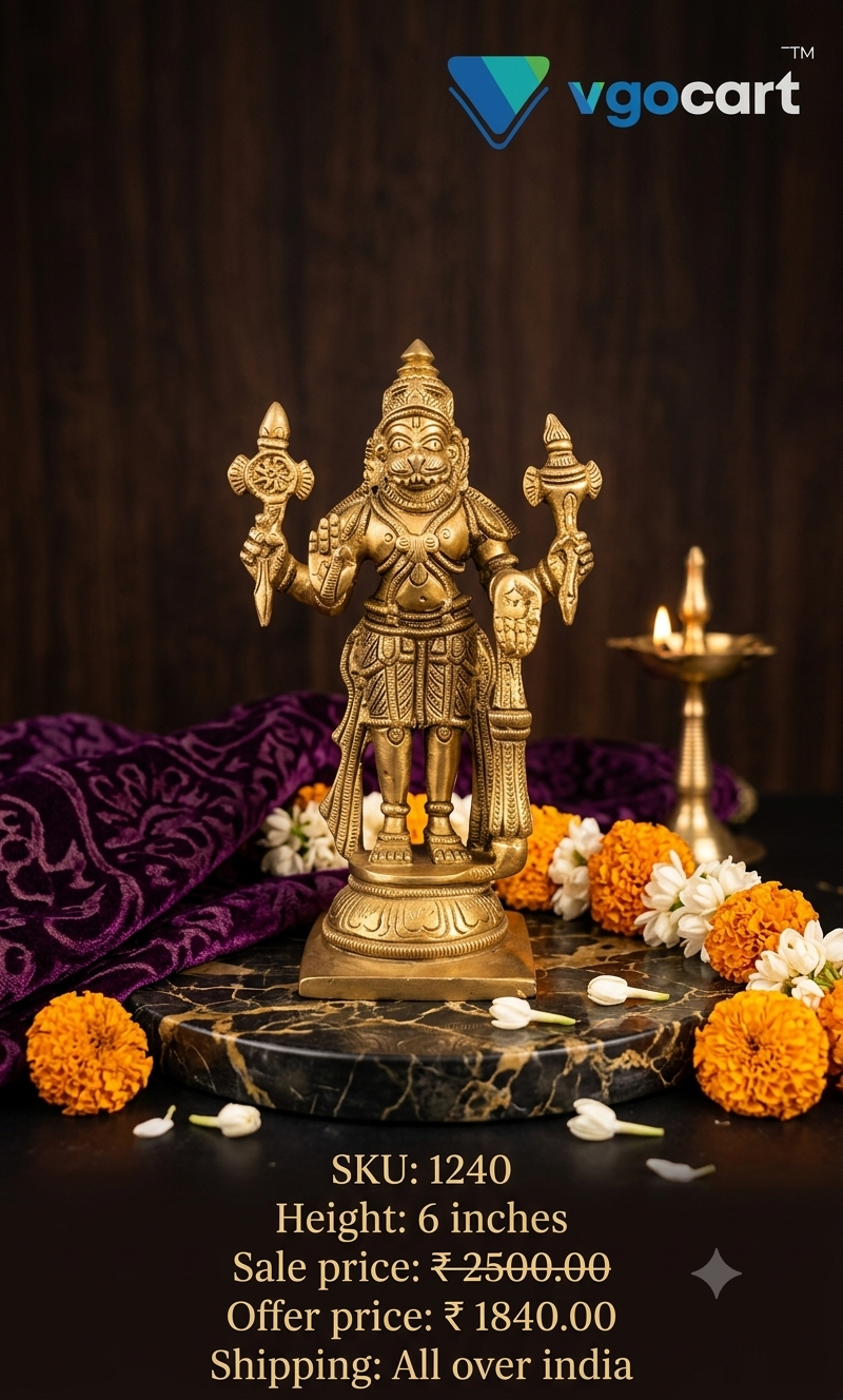 Premium Brass Lord Narasimha Statue | Fierce Vishnu Avatar Idol for Vastu & Supreme Protection