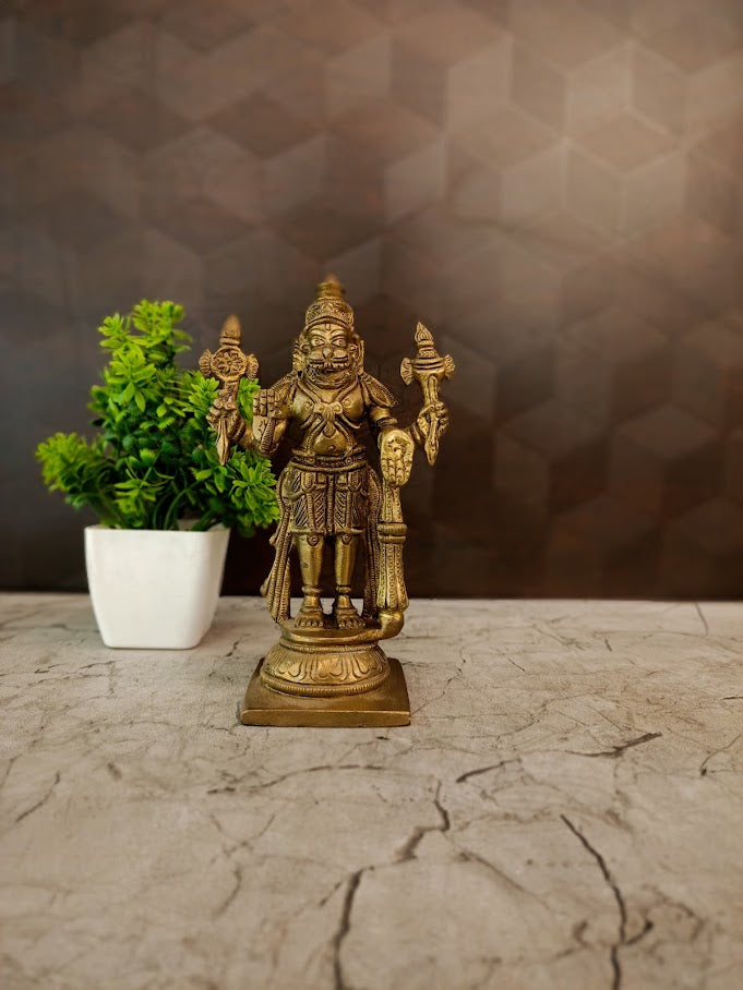 Premium Brass Lord Narasimha Statue | Fierce Vishnu Avatar Idol for Vastu & Supreme Protection