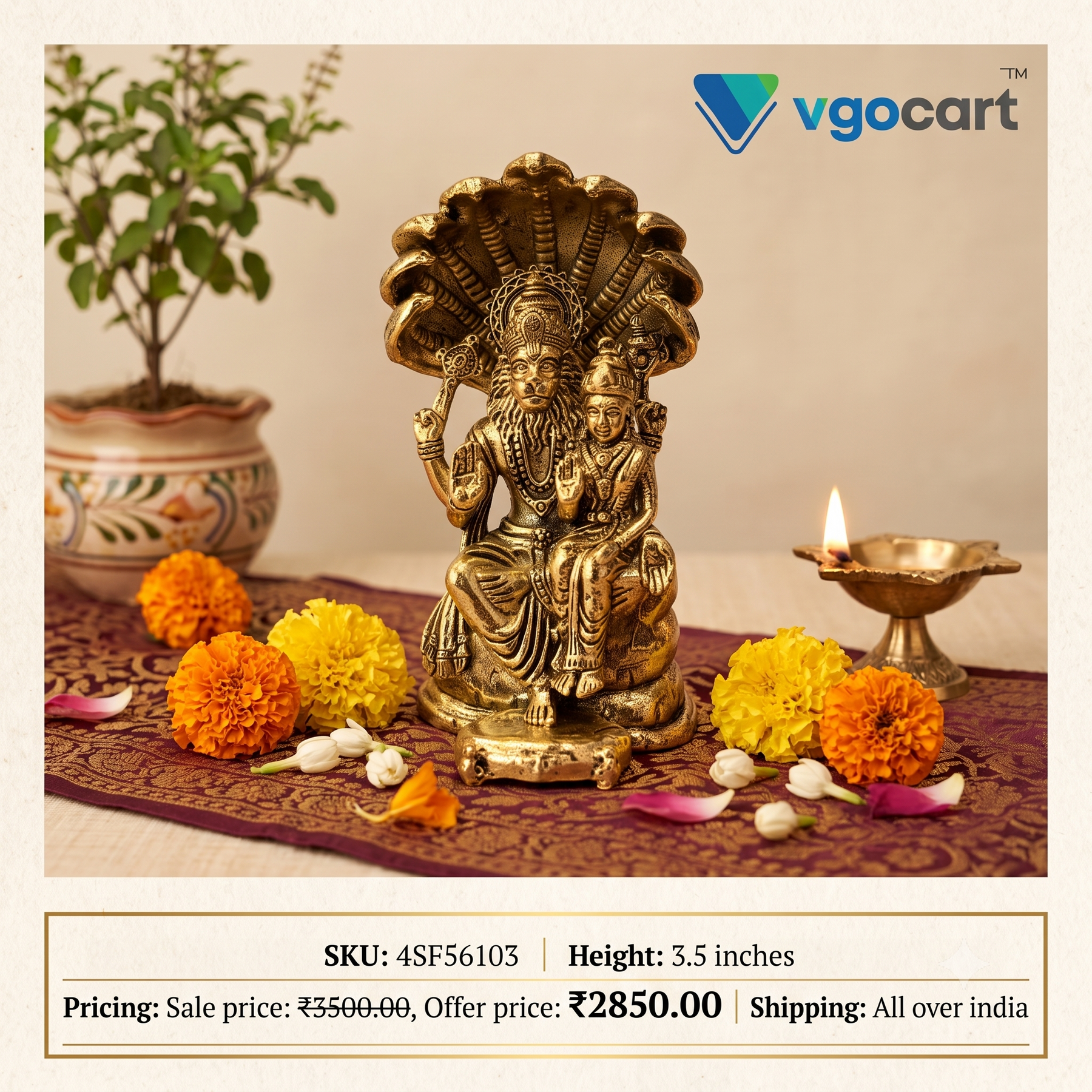 Premium Brass Fine Art Lakshmi Narasimhar Idol | Divine Protector & Wealth Deity Statue for Pooja & Vastu
