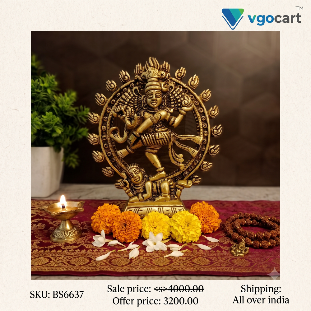 Premium Brass Natarajar Idol | Cosmic Dancer Lord Shiva Statue for Vastu & Art Decor
