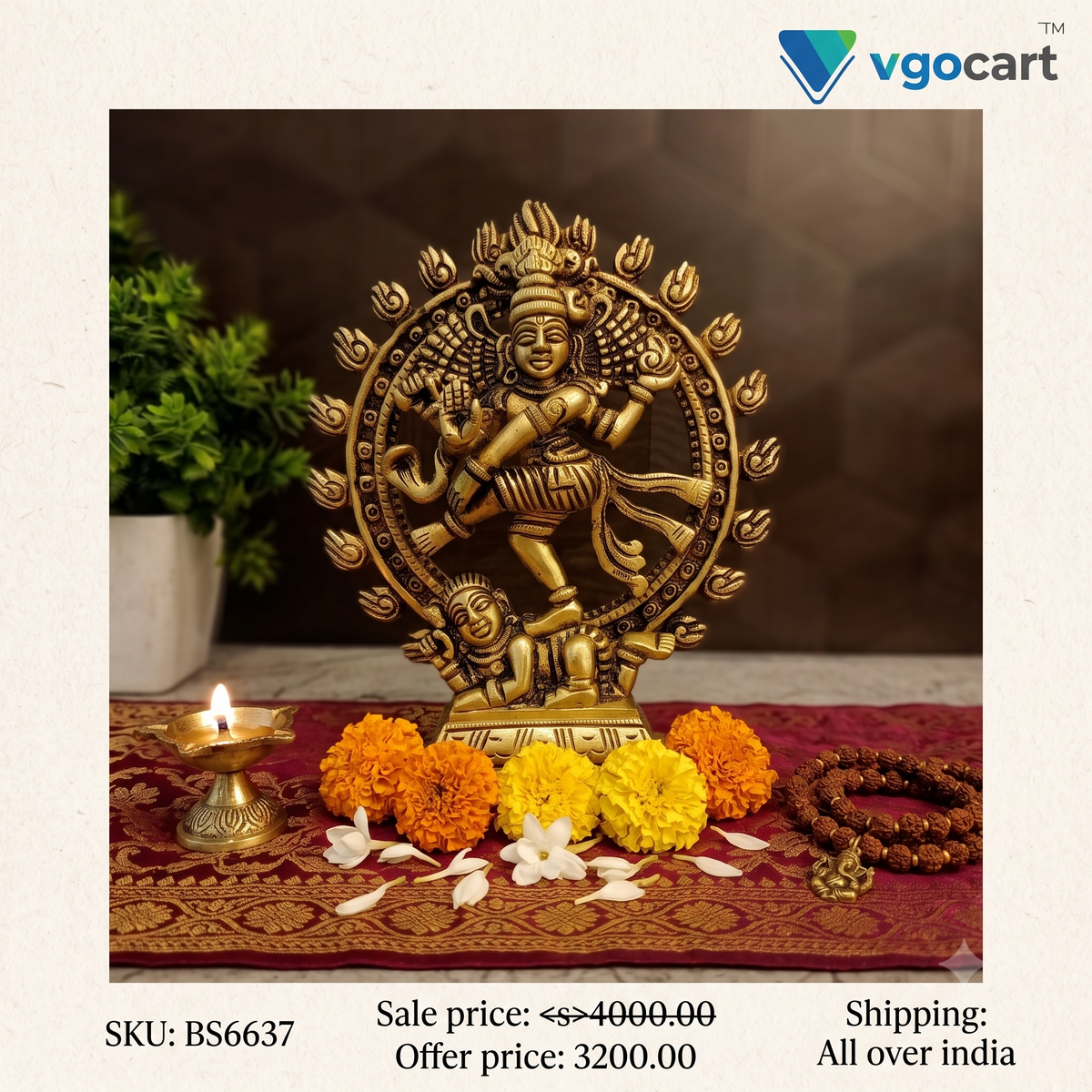 Premium Brass Natarajar Idol | Cosmic Dancer Lord Shiva Statue for Vastu & Art Decor
