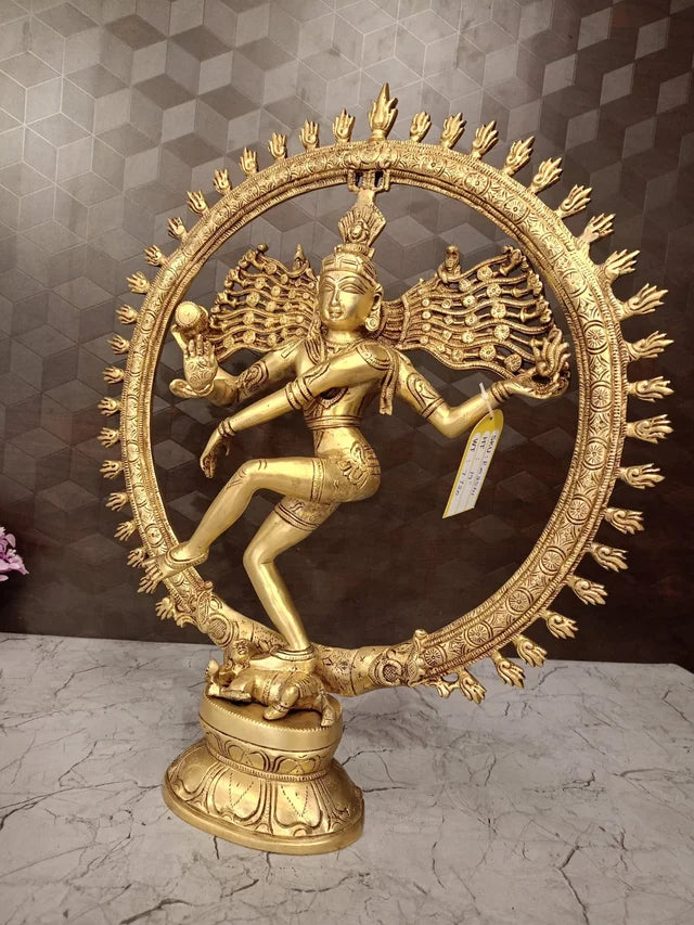 Premium Large Brass Natarajar Idol | Majestic Cosmic Dancer Shiva for Vastu & Grand Heritage Decor