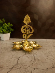 Premium Brass Six Face OM Diya Pranava Deepam for Vastu Peace & Festive Decor