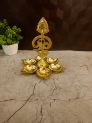 Premium Brass Six Face OM Diya Pranava Deepam for Vastu Peace & Festive Decor