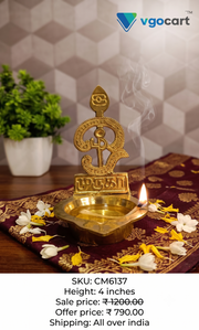 Premium Brass Om Diya with Vel | Sacred Murugan Vel Deepam for Vastu, Wisdom & Absolute Victory