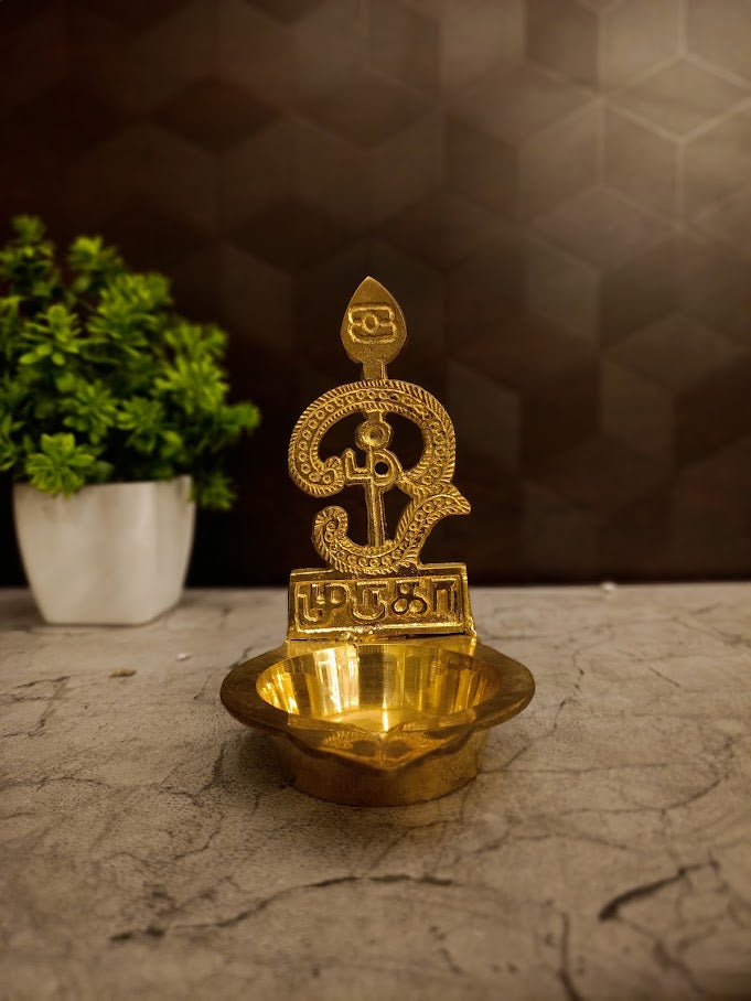 Premium Brass Om Diya with Vel | Sacred Murugan Vel Deepam for Vastu, Wisdom & Absolute Victory