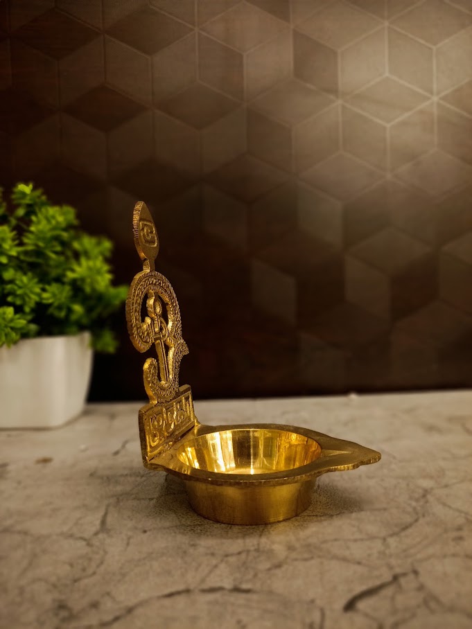 Premium Brass Om Diya with Vel | Sacred Murugan Vel Deepam for Vastu, Wisdom & Absolute Victory