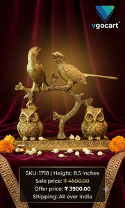 Enchanting Brass Woodland Scenery Figurine | Antique Bird & Owl Branch Sculpture for Vastu & Luxury Home Decor