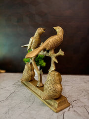Enchanting Brass Woodland Scenery Figurine | Antique Bird & Owl Branch Sculpture for Vastu & Luxury Home Decor