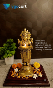 Premium Brass Pavai Diya | Traditional Lady Holding Lamp (Pavai Vilakku) for Pooja & Welcome Decor