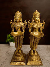 Twin Guardians of Prosperity: Premium Brass Deepalakshmi Paavai Vilakku Pair | Antique Square-Base Welcome Diyas for Elite Heritage Decor