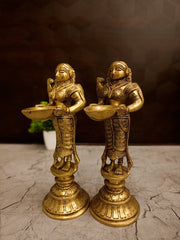 Authentic Brass Paavai Vilakku Pair | Traditional Deepalakshmi Diya Set for Vastu & South Indian Entryway Decor
