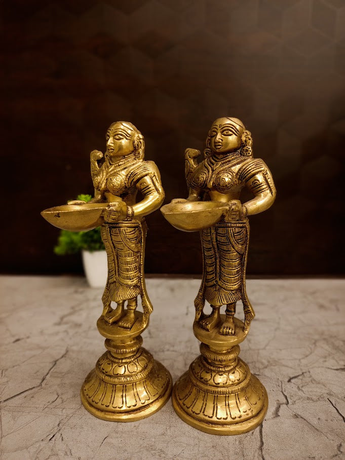 Authentic Brass Paavai Vilakku Pair | Traditional Deepalakshmi Diya Set for Vastu & South Indian Entryway Decor