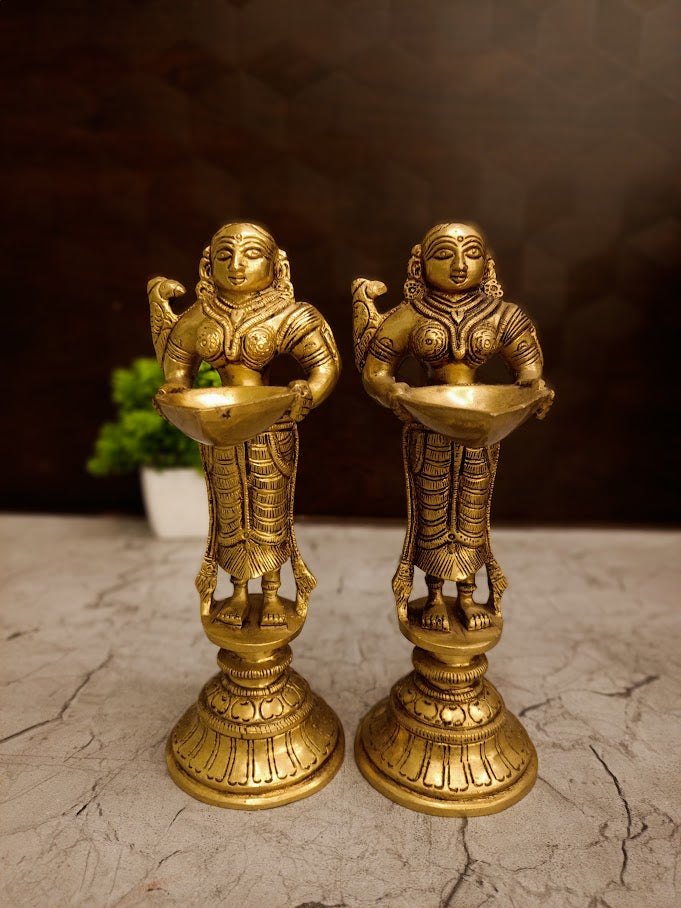 Authentic Brass Paavai Vilakku Pair | Traditional Deepalakshmi Diya Set for Vastu & South Indian Entryway Decor
