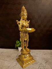 Royal Gopuram Crown Brass Paavai Vilakku | Authentic Deepalakshmi Diya with Tiered Square Base for Vastu & South Indian Altar Decor