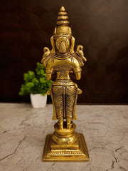 Antique Brass Deepalakshmi Pavai Diya | Crowned Temple Maiden Lamp with Square Base for Vastu & Heritage Entryway