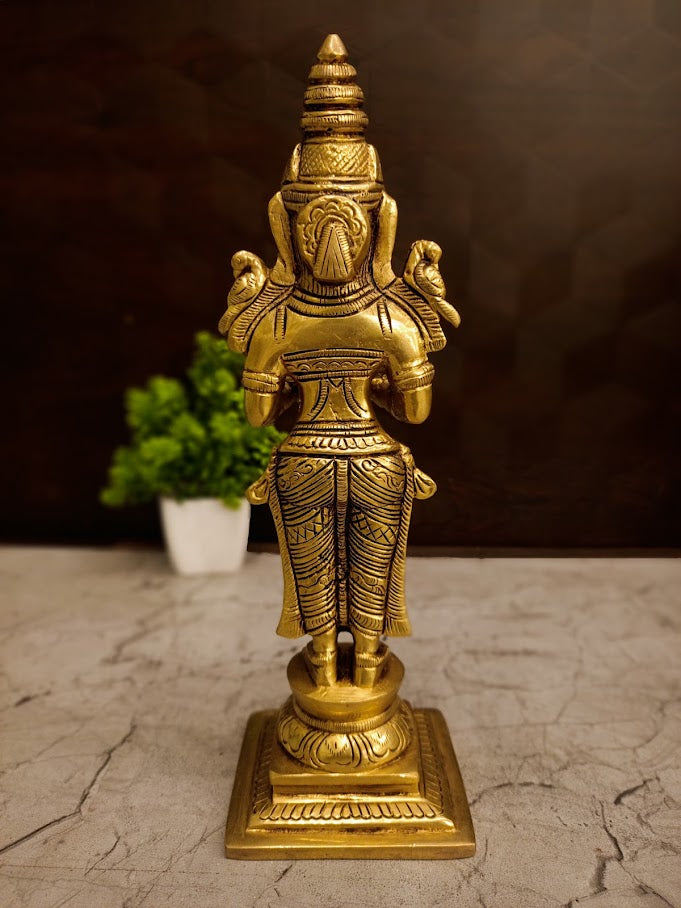 Antique Brass Deepalakshmi Pavai Diya | Crowned Temple Maiden Lamp with Square Base for Vastu & Heritage Entryway