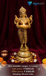 Classic Brass Deepalakshmi Pavai Vilakku | Authentic Lotus Base Diya for Vastu & South Indian Altar Decor