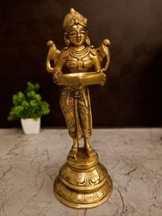 Classic Brass Deepalakshmi Pavai Vilakku | Authentic Lotus Base Diya for Vastu & South Indian Altar Decor