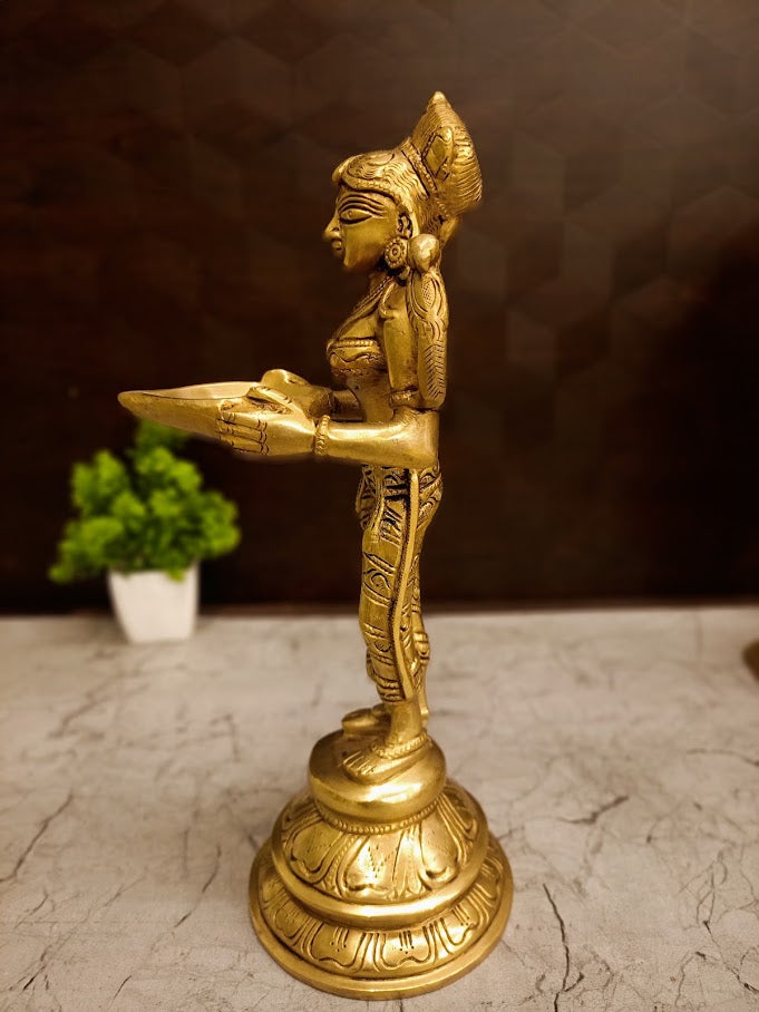 Classic Brass Deepalakshmi Pavai Vilakku | Authentic Lotus Base Diya for Vastu & South Indian Altar Decor