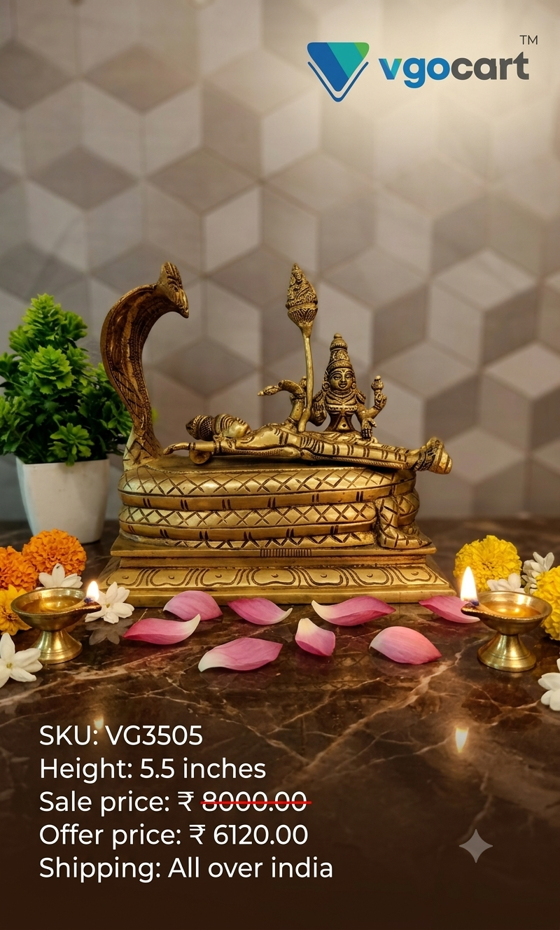 Premium Brass Lord Padmanathar Statue | Reclining Anantha Padmanabhaswamy Idol for Vastu & Supreme Wealth