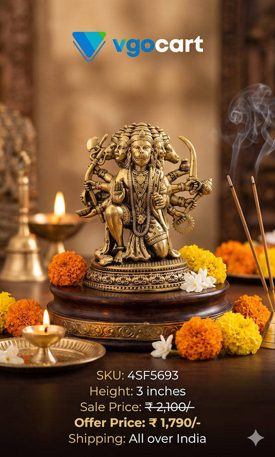 Buy Premium Antique Brass Fine Art Panchamuga Hanuman Idol For Vastu Shield And Home Decor