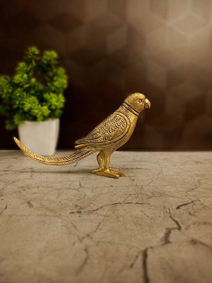 Handcrafted Solid Brass Parrot Showpiece | Pair of Lucky Love & Prosperity Birds for Home Decor
