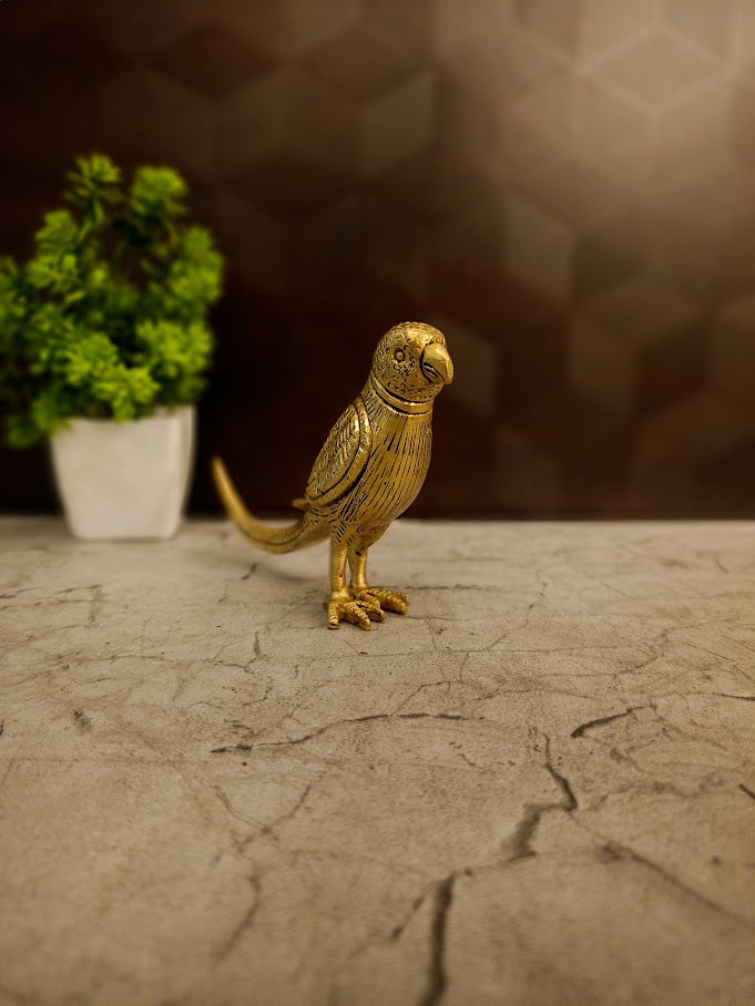 Handcrafted Solid Brass Parrot Showpiece | Pair of Lucky Love & Prosperity Birds for Home Decor