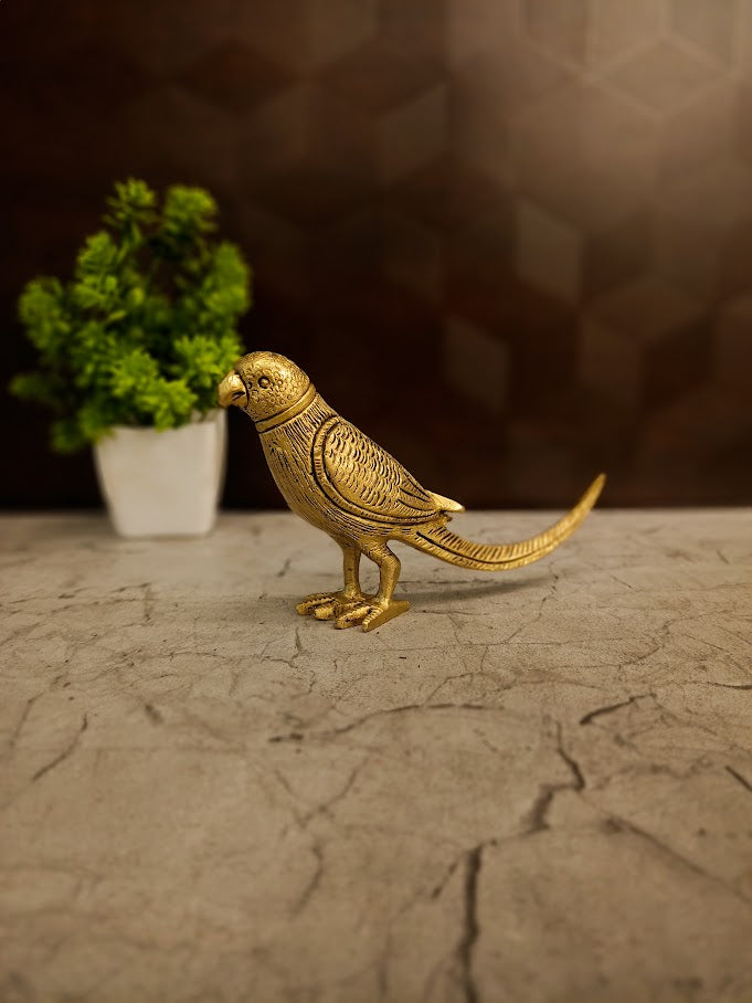 Handcrafted Solid Brass Parrot Showpiece | Pair of Lucky Love & Prosperity Birds for Home Decor